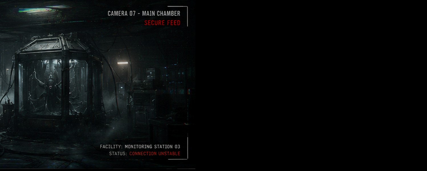 Dark surveillance view of an unidentified containment chamber